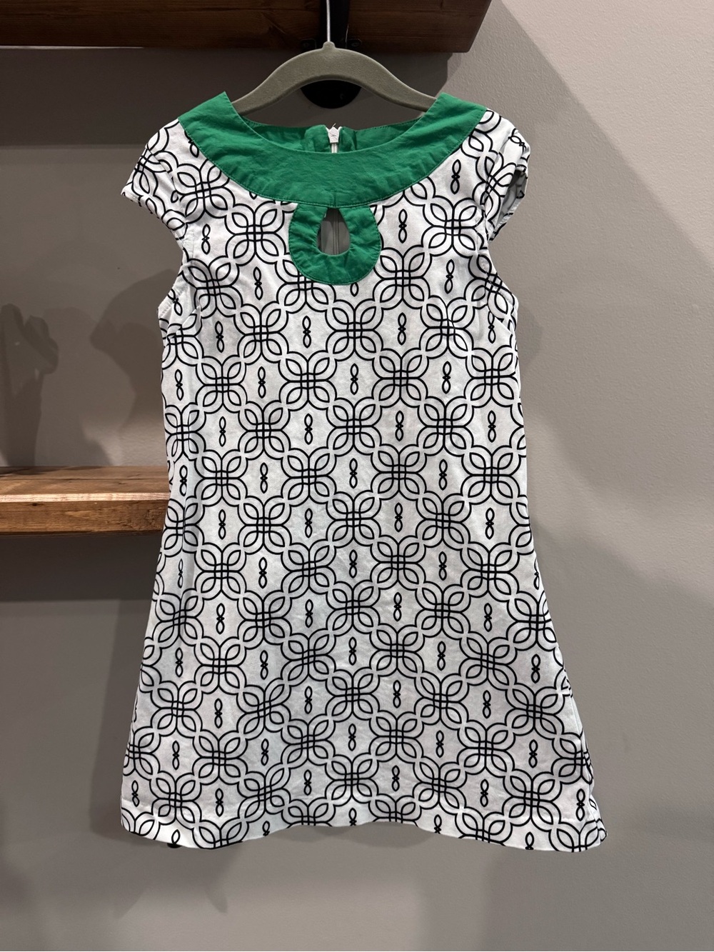 KC Parker Black & White Geometric Dress with Green Collar